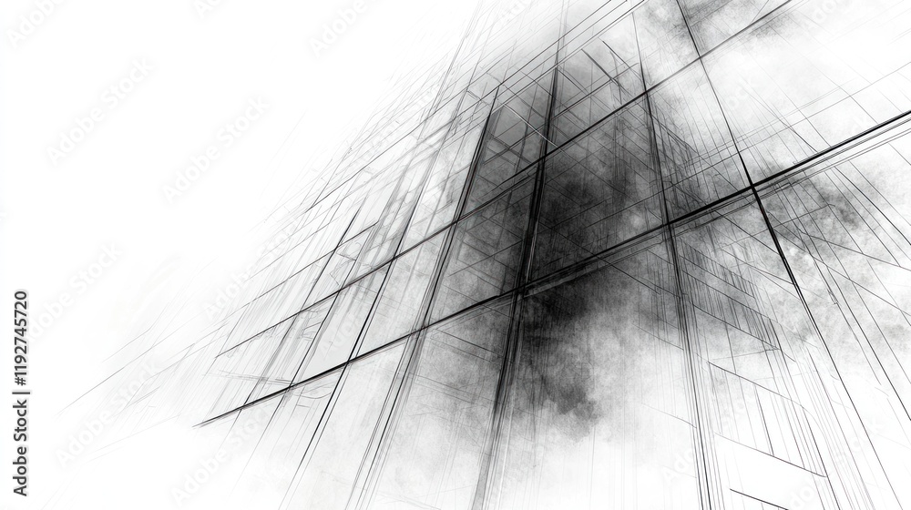 Obraz premium Architectural Sketch: Modern Glass Building Design