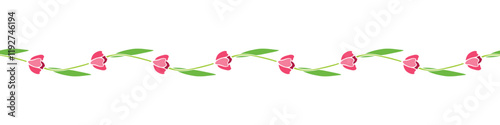 Edging, ribbon, border of red tulips flowers. Plant spring ornament, decorative element, decoration for greeting cards, textiles, backgrounds, invitations, holiday design