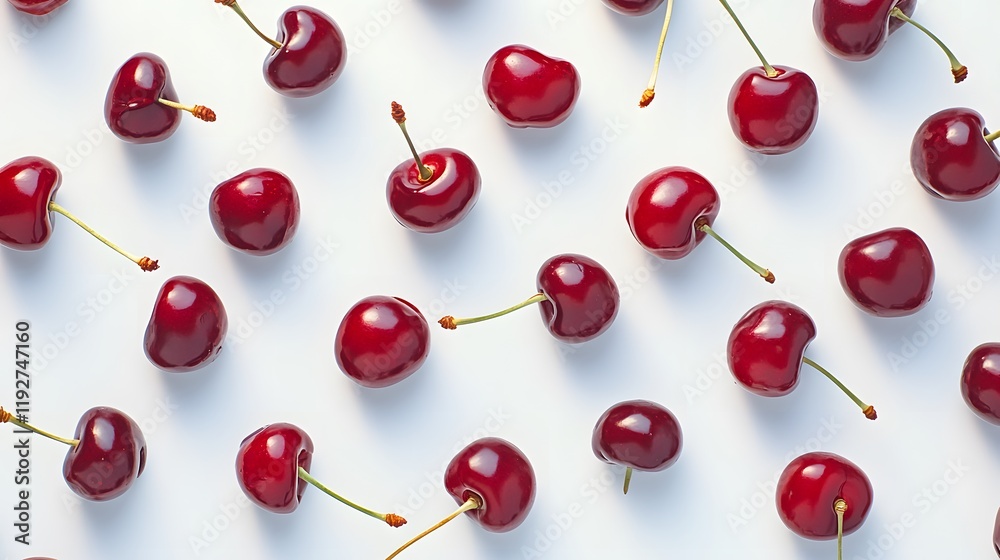 A Scattered Arrangement Of Ripe Red Cherries A Scattered Arrangement Of Ripe Red Cherries