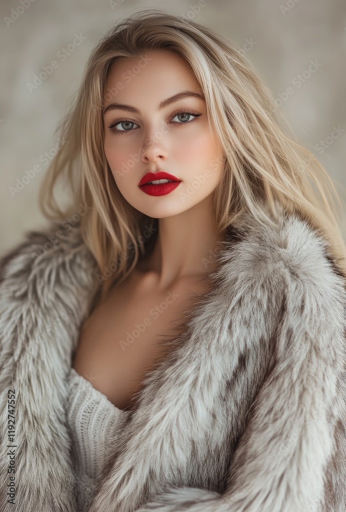 Beautiful woman in a fur coat, studio photo shoot Beautiful woman in a fur coat, studio photo shoot