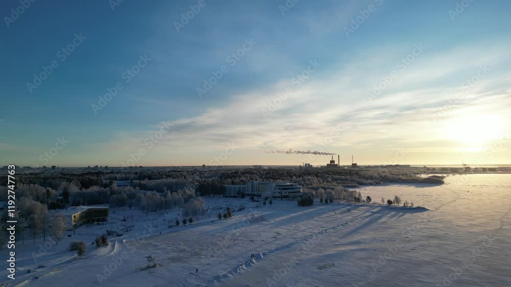 Cold January aerial scenery in Nallikari, Oulu Finland Cold January aerial scenery in Nallikari, Oulu Finland
