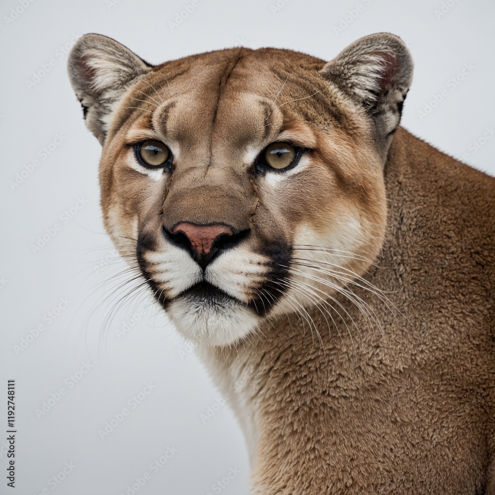 Naklejka premium A regal mountain lion on a white background.