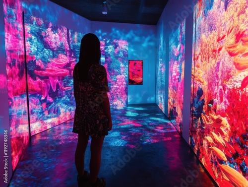 Immersive art installation offering multi-sensory experiences, blending visuals, soundscapes, tactile elements, and aromatic scents