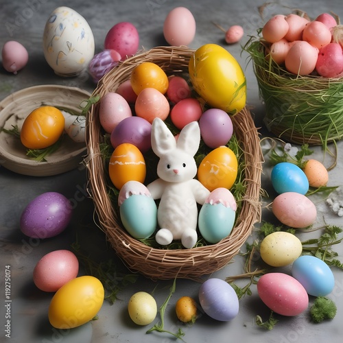easter basket with eggs and bunny 2025