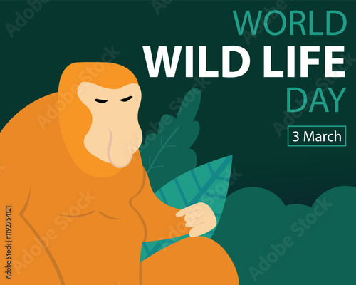 illustration vector graphic of The proboscis monkey is in the middle of the forest, perfect for international day, world wild life day, celebrate, greeting card, etc.