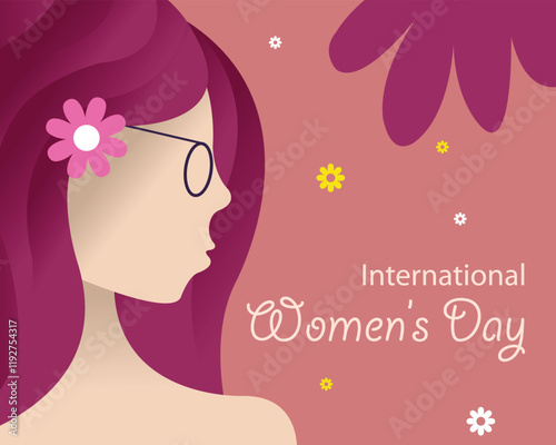 illustration vector graphic of a woman with red hair and glasses, perfect for international day, international womens day, celebrate, greeting card, etc.