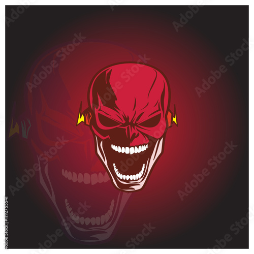 Red Skull Vector Design with Lightning Character Illustration