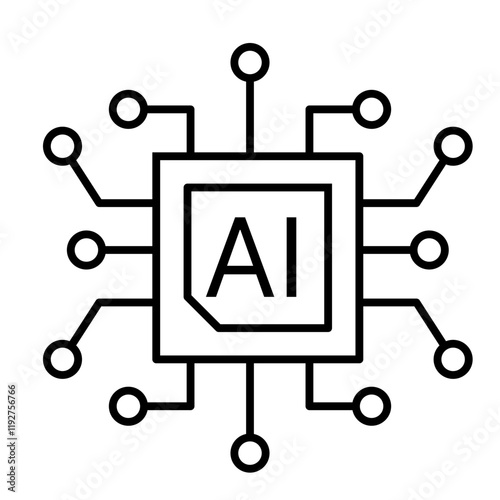 AI chipset line icon with editable stroke