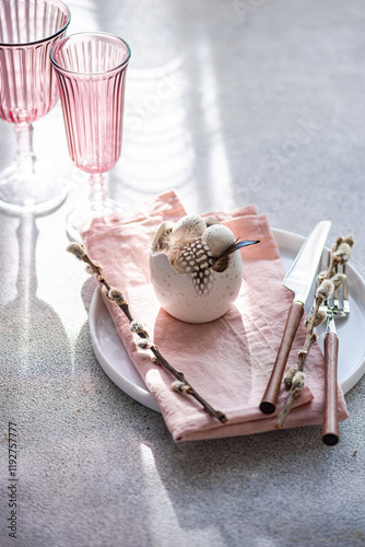 Elegant Easter table setting with a pastel theme photo