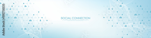 Social network communication concept. Global network connection abstract background. Horizontal header web banner. Internet technology. Business. Science. Vector illustration