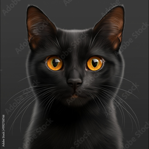 Majestic Black Cat with Amber Eyes