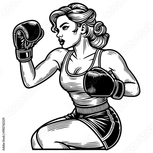 Female Boxer in Fighting Pose raster illustration photo