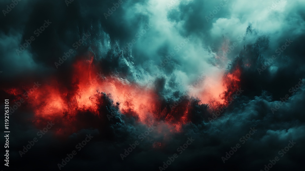 Fiery Red and Teal Cloudscape Dramatic Sky Fiery Red and Teal Cloudscape Dramatic Sky