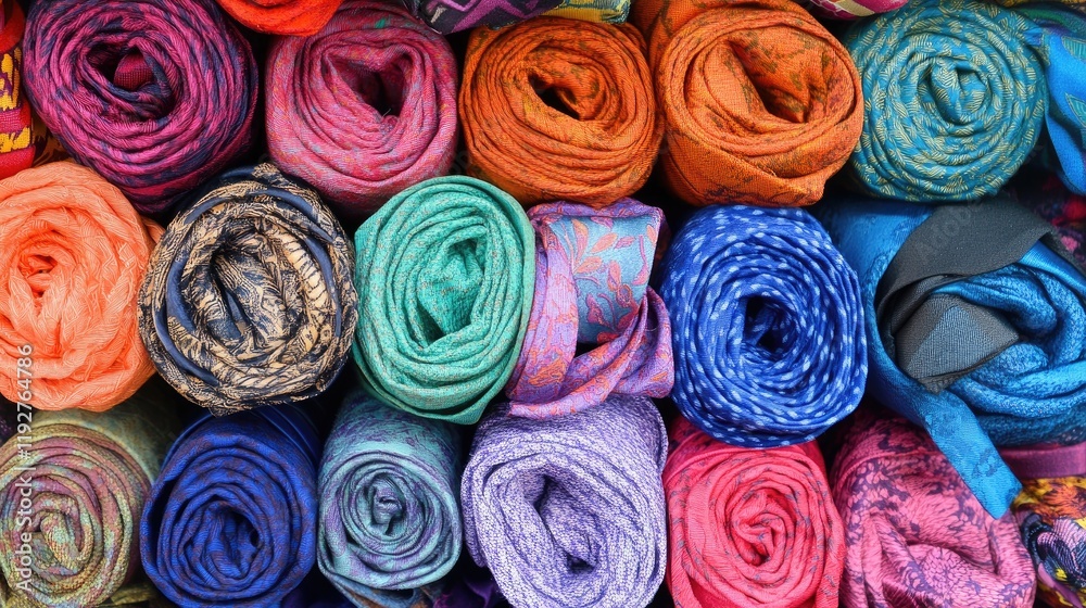 Colorful ties rolled and stacked in a luxury fashion display. Colorful ties rolled and stacked in a luxury fashion display.