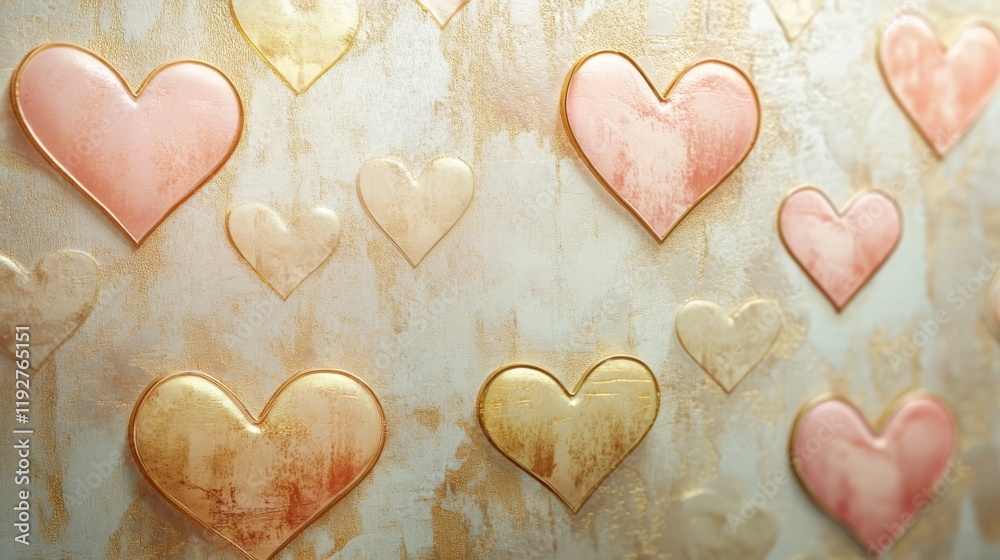 Obraz premium Elegant heart pattern on textured gold and pastel background