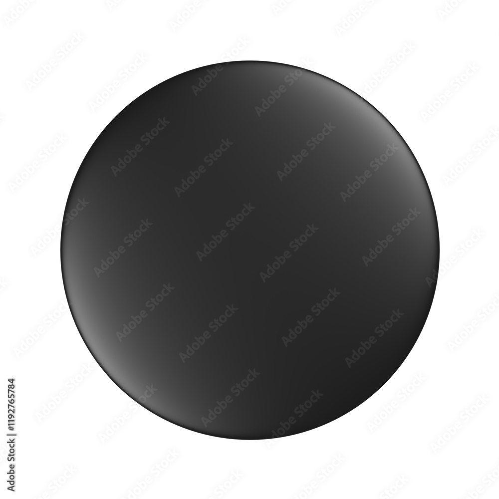Black badge pin brooch. Isolated. Transparent background. Pin button. Mockup. Blank. Empty. Front view. 3d illustration.