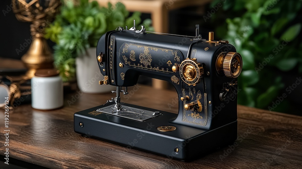 Fototapeta premium Vintage Gold Black Sewing Machine
