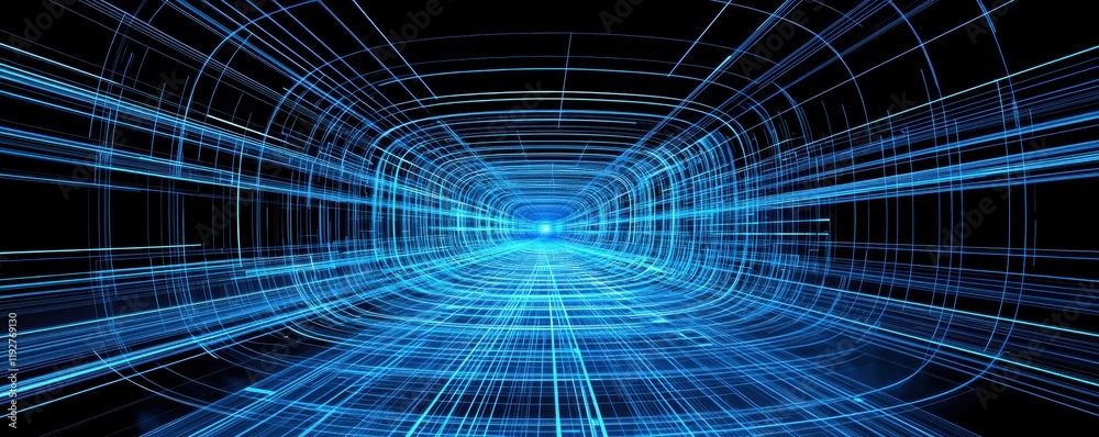 Abstract Blue Digital Tunnel Futuristic Technology Network Data Stream Cyberspace Background Abstract Blue Digital Tunnel Futuristic Technology Network Data Stream Cyberspace Background