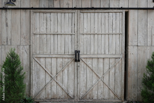 wooden barn gate with white color