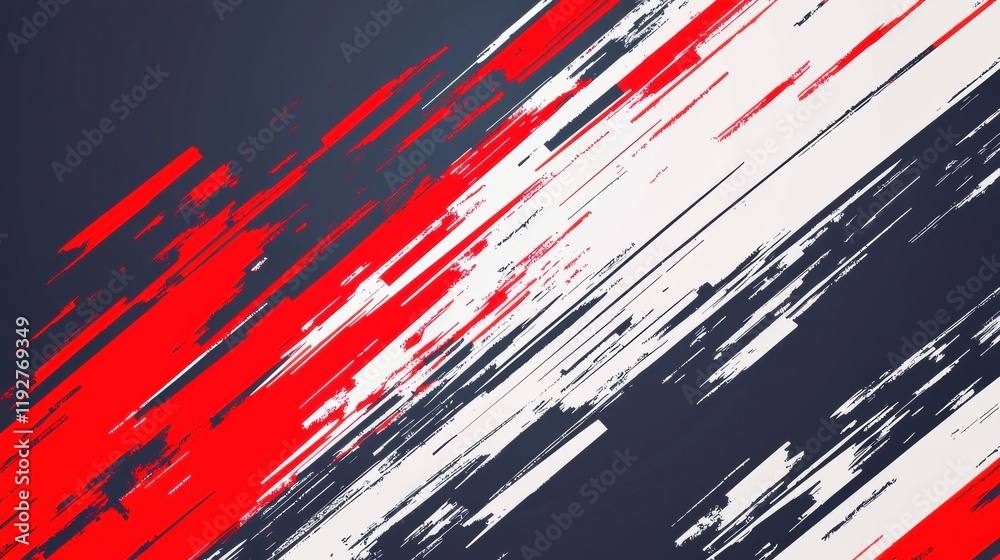 Fototapeta premium Abstract red and white diagonal brush strokes on dark background