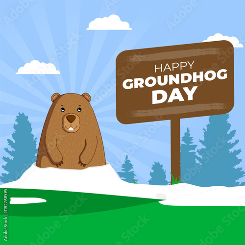 Vector illustration of Groundhog Day social media template