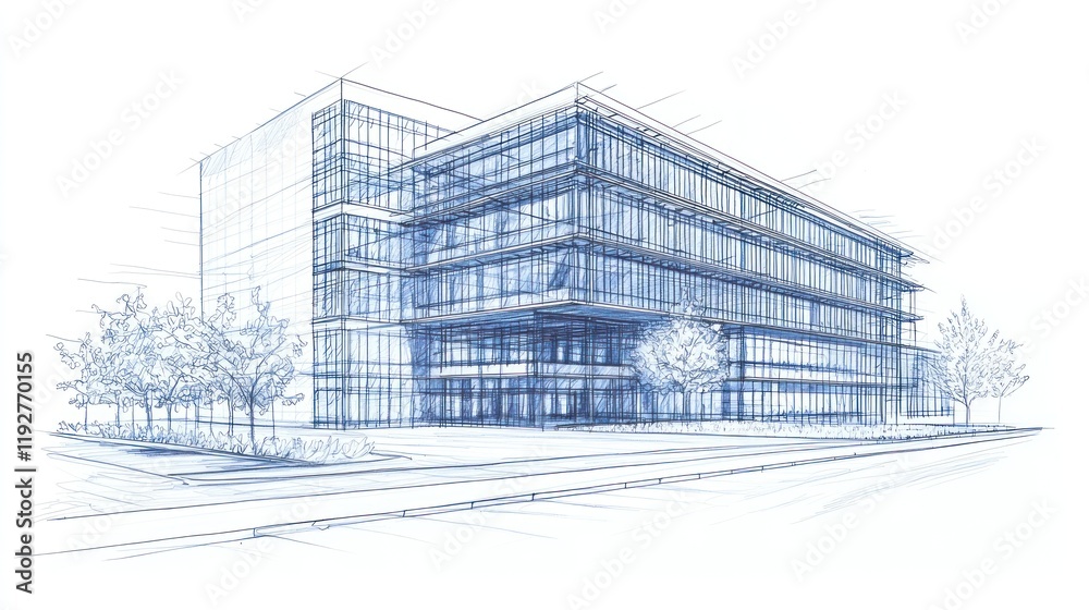 Architectural Design: Modern Glass Building Sketch Architectural Design: Modern Glass Building Sketch
