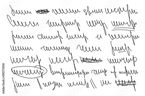Illegible cursive script message. Handwritten scribble letter. Freehand text note. Vector hand drawn illustration.