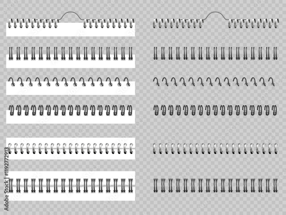 Metal realistic binder for calendar or notebook, textbook or notepad vector set