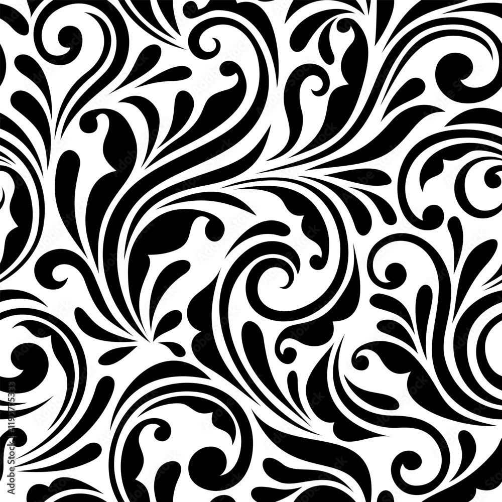 Fototapeta premium Seamless black and white floral pattern. Vector seamless floral print