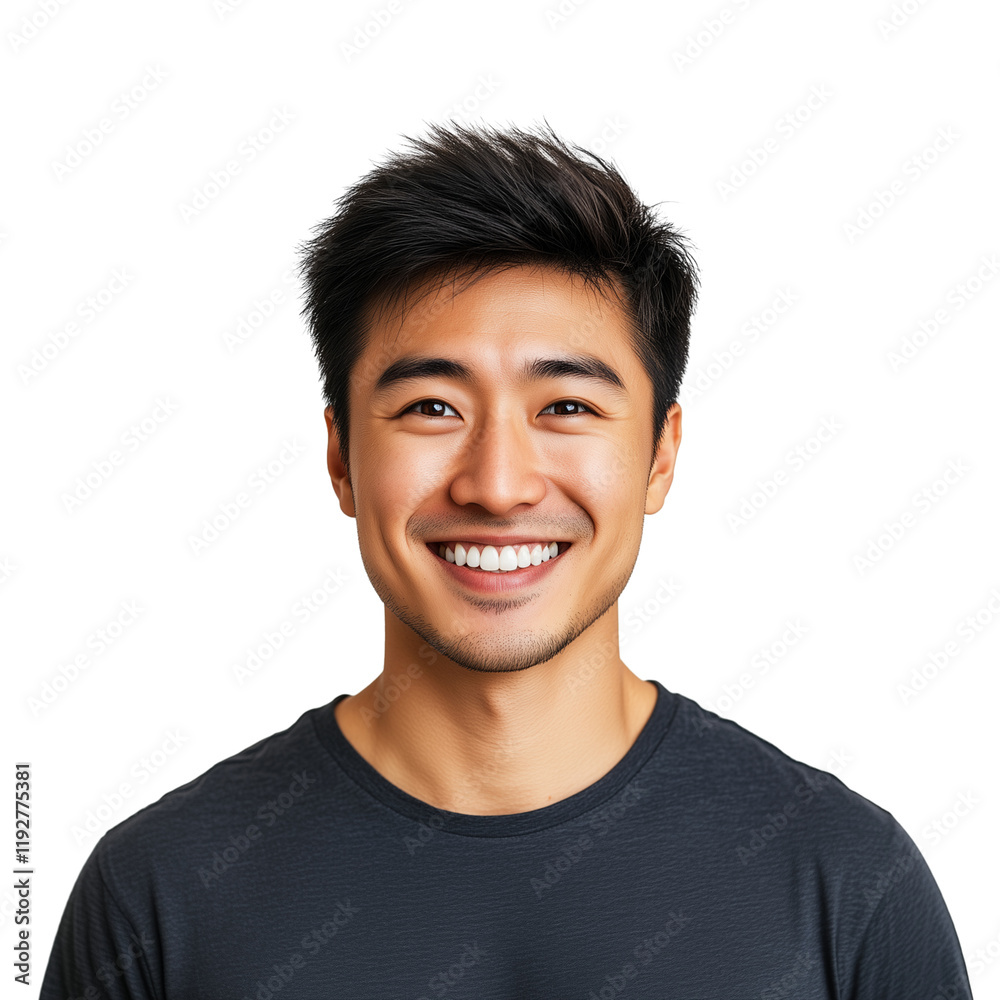 Cheerful Asian man with big smile isolated on transparent background Cheerful Asian man with big smile isolated on transparent background
