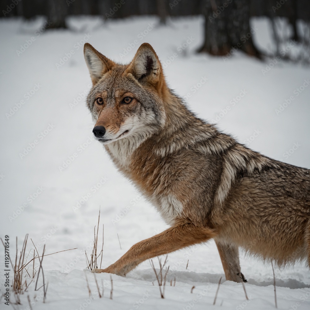 Naklejka premium A sleek coyote on a white background.