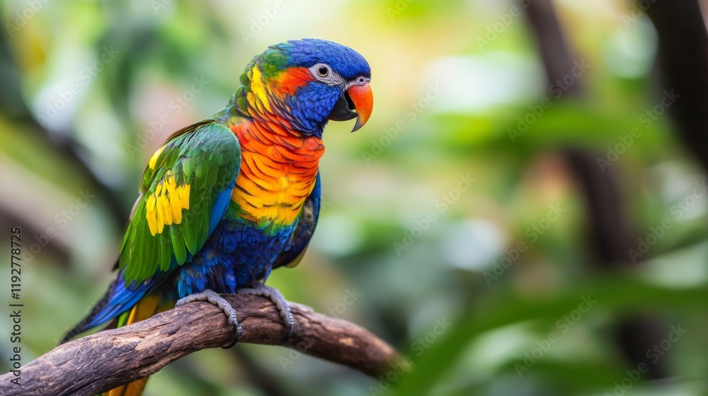 A close-up of a colorful parrot perched on a branch, Wildlife scene, Vibrant style A close-up of a colorful parrot perched on a branch, Wildlife scene, Vibrant style