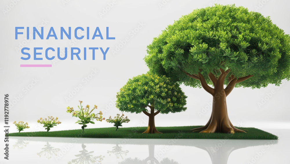 Obraz premium A vibrant visual representing financial security, featuring three trees of varying sizes, symbolizing growth and stability.