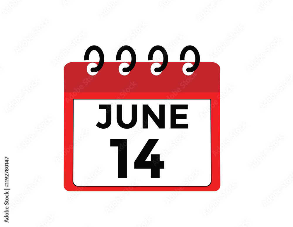 June 14 - Daily Calendar Icon with day of month June 14 - Daily Calendar Icon with day of month