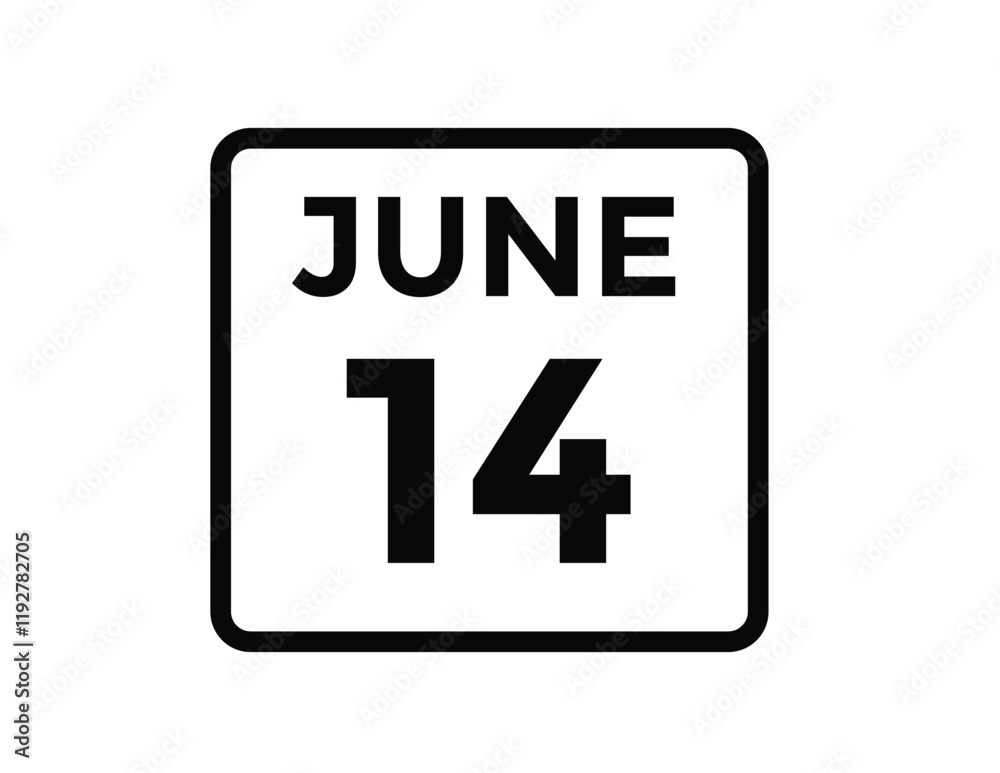 June 14 - Daily Calendar Icon with day of month June 14 - Daily Calendar Icon with day of month