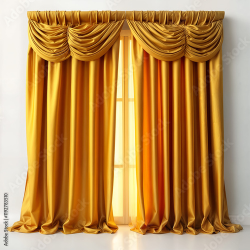 White walls with golden curtains. Made by AI, Artificial intelligence. Generated image