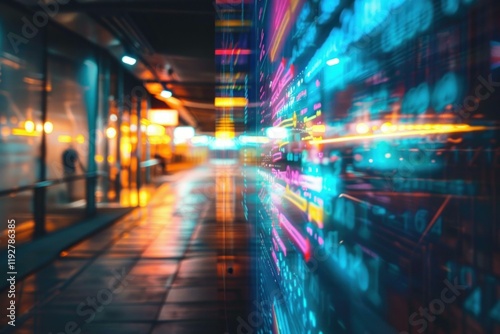 Wallpaper Mural Big data flowing and streaming on digital signage display in urban night cityscape setting Torontodigital.ca