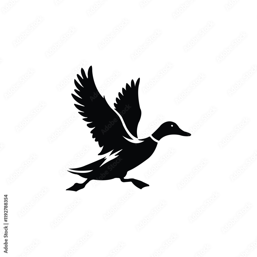 Fototapeta premium Running duck silhouette isolated on white background.