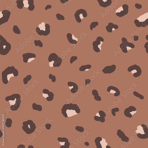 Leopard monochrome seamless pattern. Animal print mocha mouse endless background. Abstract jaguar fur continuous ornament. Surface pattern design camouflage motif. Vector hand drawn illustration.