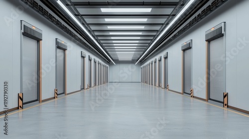 Modern warehouse storage solution industrial facility image of elevator area clean environment wide angle view efficiency focus