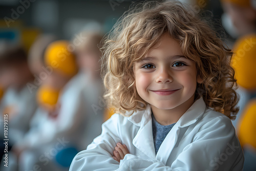 Children in a kindergarten dressed as doctors, engaging in a playful and educational activity to learn about healthcare and caring for others