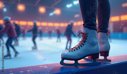 Wallpaper Mural Ice skates resting on rink barrier in evening, joy of recreation Torontodigital.ca