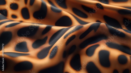 Close-up of leopard print fabric with warm orange and black tones photo