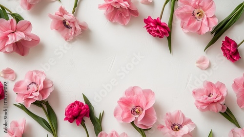 Wallpaper Mural A bouquet of pink and red tulips blossoms within a floral frame, perfect for a spring wedding card Torontodigital.ca