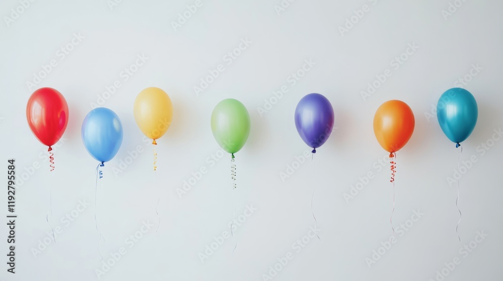 A collection of colorful balloons floating against a plain white background, symbolizing celebration and joy, Balloon celebration scene A collection of colorful balloons floating against a plain white background, symbolizing celebration and joy, Balloon celebration scene