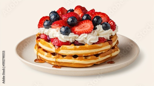 Wallpaper Mural Delicious Belgian Waffles Topped with Fresh Strawberries Blueberries Whipped Cream and Maple Syrup Torontodigital.ca