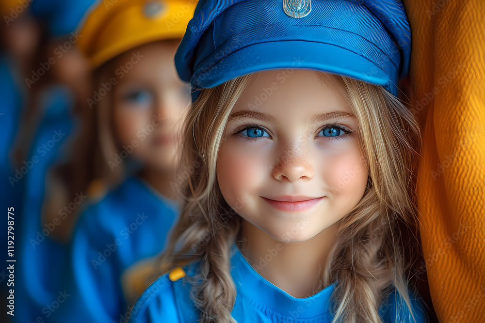 Children in a kindergarten dressed as police officers, engaging in a playful activity to learn about safety rules and law enforcement Children in a kindergarten dressed as police officers, engaging in a playful activity to learn about safety rules and law enforcement