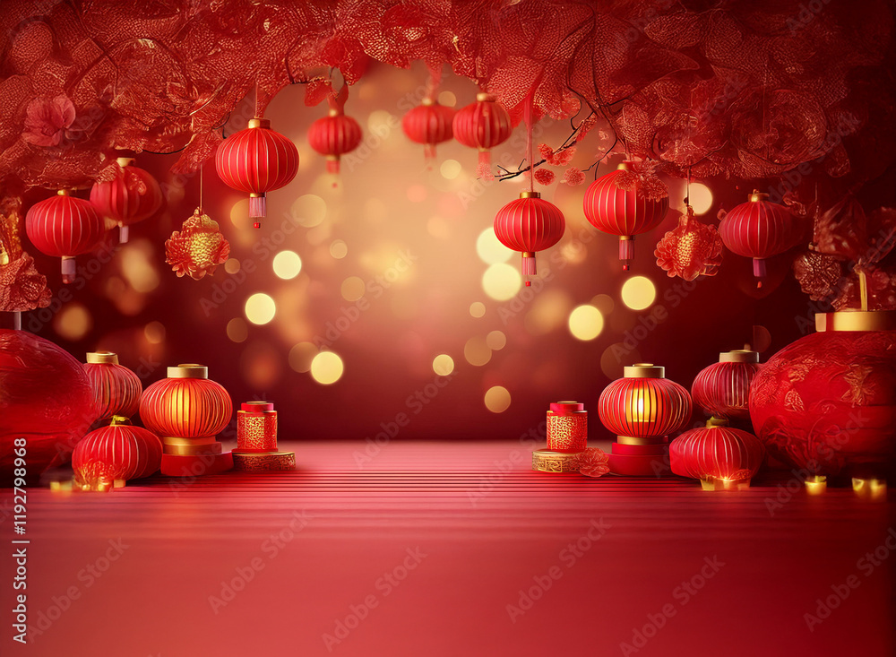 A festive scene with red lanterns and candles illuminates a celebratory atmosphere. Warm bokeh lights add to the enchanting ambiance, perfect for a holiday backdrop. A festive scene with red lanterns and candles illuminates a celebratory atmosphere. Warm bokeh lights add to the enchanting ambiance, perfect for a holiday backdrop.
