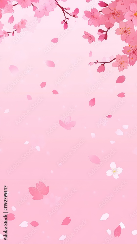 Soft Pink Cherry Blossom Petals Floating on Gentle Pink Background Soft Pink Cherry Blossom Petals Floating on Gentle Pink Background