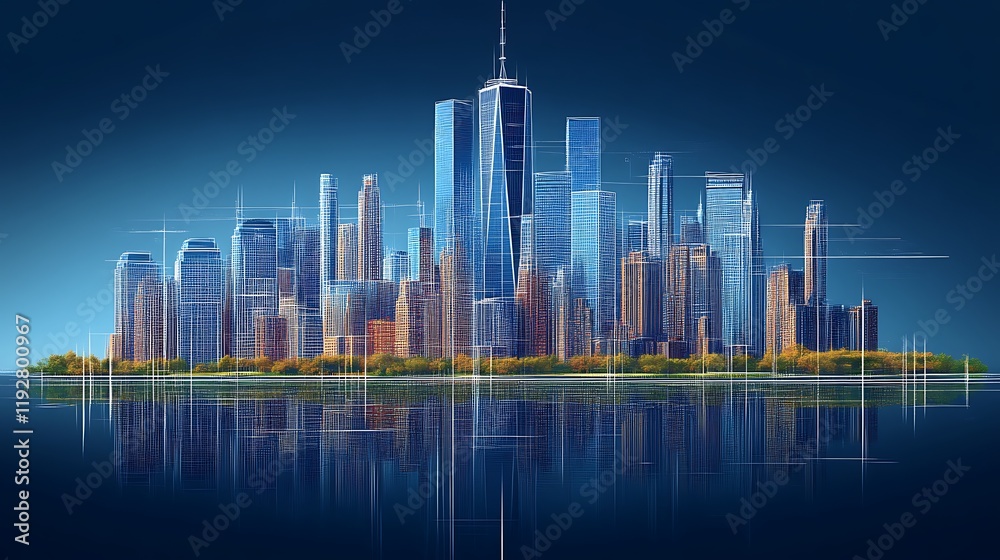 Fototapeta premium Stylized Sketch of a Modern City Skyline